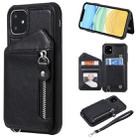For iPhone 11 Dual Buckles Zipper Shockproof Back Cover Protective Case with Holder & Card Slots & Wallet & Lanyard & Photos Frames(Black) - 1