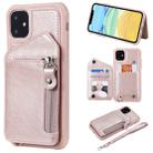 For iPhone 11 Dual Buckles Zipper Shockproof Back Cover Protective Case with Holder & Card Slots & Wallet & Lanyard & Photos Frames(Rose gold) - 1