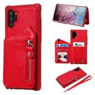 For Galaxy Note 10 Plus Dual Buckles Zipper Shockproof Back Cover Protective Case with Holder & Card Slots & Wallet & Lanyard & Photos Frames(Red) - 1