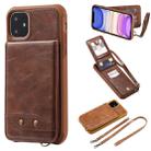 For iPhone 11 Vertical Flip Wallet Shockproof Back Cover Protective Case with Holder & Card Slots & Lanyard & Photos Frames(Coffee) - 1