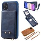For iPhone 11 Vertical Flip Wallet Shockproof Back Cover Protective Case with Holder & Card Slots & Lanyard & Photos Frames(Blue) - 1