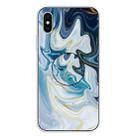 For iPhone XS / X Embossed Varnished Marble TPU Protective Case with Holder(Gold Line Blue) - 1
