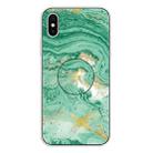 For iPhone XS / X Embossed Varnished Marble TPU Protective Case with Holder(Dark Green) - 1