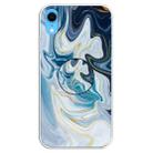 For iPhone XR Embossed Varnished Marble TPU Protective Case with Holder(Gold Line Blue) - 1