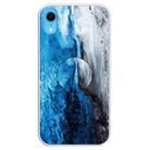 For iPhone XR Embossed Varnished Marble TPU Protective Case with Holder(Dark Blue) - 1