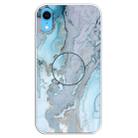 For iPhone XR Embossed Varnished Marble TPU Protective Case with Holder(Silver Blue) - 1