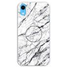 For iPhone XR Embossed Varnished Marble TPU Protective Case with Holder(White) - 1