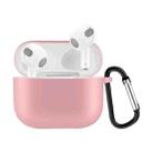 Solid Color Silicone Earphone Protective Case for AirPods 3, with Hook(Pink) - 1