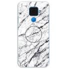 For Huawei Mate 30 Lite Embossed Varnished Marble TPU Protective Case with Holder(White) - 1