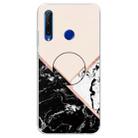 For Huawei P Smart+ 2019 Embossed Varnished Marble TPU Protective Case with Holder(Black White Pink) - 1