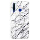 For Huawei P Smart+ 2019 Embossed Varnished Marble TPU Protective Case with Holder(White) - 1