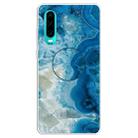 For Huawei P30 Embossed Varnished Marble TPU Protective Case with Holder(Light Blue) - 1