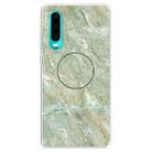 For Huawei P30 Embossed Varnished Marble TPU Protective Case with Holder(Light Green) - 1