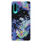 For Huawei P30 Embossed Varnished Marble TPU Protective Case with Holder(Deep Purple) - 1