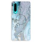 For Huawei P30 Embossed Varnished Marble TPU Protective Case with Holder(Silver Blue) - 1