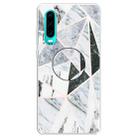 For Huawei P30 Embossed Varnished Marble TPU Protective Case with Holder(Polytriangle) - 1