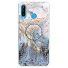 For Huawei P30 Lite Embossed Varnished Marble TPU Protective Case with Holder(Gold Grey) - 1