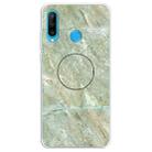 For Huawei P30 Lite Embossed Varnished Marble TPU Protective Case with Holder(Light Green) - 1