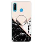 For Huawei P30 Lite Embossed Varnished Marble TPU Protective Case with Holder(Black White Pink) - 1