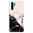 For Huawei P30 Pro Embossed Varnished Marble TPU Protective Case with Holder(Black White Pink) - 1