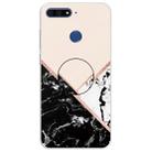 For Huawei Y6 Prime (2018) Embossed Varnished Marble TPU Protective Case with Holder(Black White Pink) - 1