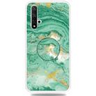 For Huawei Honor 20 Embossed Varnished Marble TPU Protective Case with Holder(Dark Green) - 1