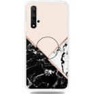 For Huawei Honor 20 Embossed Varnished Marble TPU Protective Case with Holder(Black White Pink) - 1