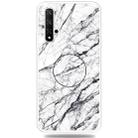 For Huawei Honor 20 Embossed Varnished Marble TPU Protective Case with Holder(White) - 1