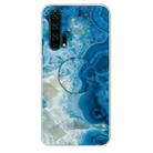 For Huawei Honor 20 Pro Embossed Varnished Marble TPU Protective Case with Holder(Light Blue) - 1