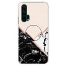 For Huawei Honor 20 Pro Embossed Varnished Marble TPU Protective Case with Holder(Black White Pink) - 1