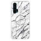 For Huawei Honor 20 Pro Embossed Varnished Marble TPU Protective Case with Holder(White) - 1