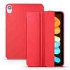 For iPad mini 6 3-folding Horizontal Flip Honeycomb TPU Shockproof + PU Leather Tablet Case with Holder(Red) - 1