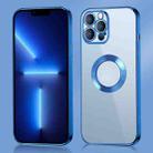 For iPhone 13 Pro 9D Electroplated Edge Metal Ring Clear PC + TPU Shockproof Case (Blue) - 1