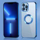 For iPhone 11 Pro Max 9D Electroplated Edge Metal Ring Clear PC + TPU Shockproof Case (Blue) - 1