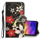 For Xiaomi Redmi Note 7 3D Colored Drawing Horizontal Flip PU Leather Case with Holder & Card Slots & Wallet(Red Flower) - 1