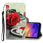 For Xiaomi Redmi Note 7 3D Colored Drawing Horizontal Flip PU Leather Case with Holder & Card Slots & Wallet(Red Rose) - 1
