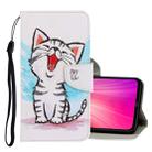 For Xiaomi Redmi Note 8 3D Colored Drawing Horizontal Flip PU Leather Case with Holder & Card Slots & Wallet(Red Mouth Cat) - 1