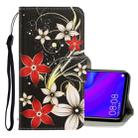 For Huawei Mate 30 Lite 3D Colored Drawing Horizontal Flip PU Leather Case with Holder & Card Slots & Wallet(Red Flower) - 1