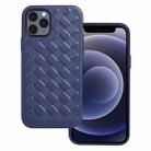 For iPhone 12 mini Woven Texture Sheepskin Leather Back Cover Full-wrapped Shockproof Case (Blue) - 1