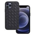 For iPhone 12 mini Woven Texture Sheepskin Leather Back Cover Full-wrapped Shockproof Case (Black) - 1
