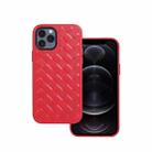 For iPhone 12 / 12 Pro Woven Texture Sheepskin Leather Back Cover Full-wrapped Shockproof Case(Red) - 1