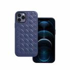 For iPhone 12 Pro Max Woven Texture Sheepskin Leather Back Cover Full-wrapped Shockproof Case(Blue) - 1