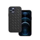 For iPhone 12 Pro Max Woven Texture Sheepskin Leather Back Cover Full-wrapped Shockproof Case(Black) - 1