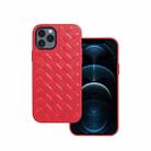 For iPhone 12 Pro Max Woven Texture Sheepskin Leather Back Cover Full-wrapped Shockproof Case(Red) - 1