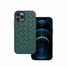 For iPhone 12 Pro Max Woven Texture Sheepskin Leather Back Cover Full-wrapped Shockproof Case(Green) - 1