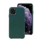 For iPhone 11 Mesh Texture Cowhide Leather Back Cover Semi-wrapped Shockproof Case (Dark Green) - 1