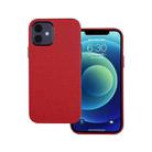 For iPhone 12 mini Mesh Texture Cowhide Leather Back Cover Full-wrapped Shockproof Case (Red) - 1