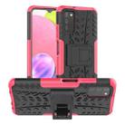 For Samsung Galaxy A03S 164mm Tire Texture Shockproof TPU+PC Protective Case with Holder(Pink) - 1