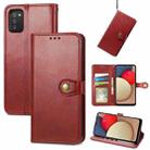 For Samsung Galaxy A03s 166mm Solid Color Leather Buckle Phone Case with Lanyard & Photo Frame & Card Slot & Wallet & Stand Function(Red) - 1