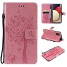 For Samsung Galaxy A03s 166mm Tree & Cat Pattern Pressed Printing Horizontal Flip PU Leather Case with Holder & Card Slots & Wallet & Lanyard(Pink) - 1